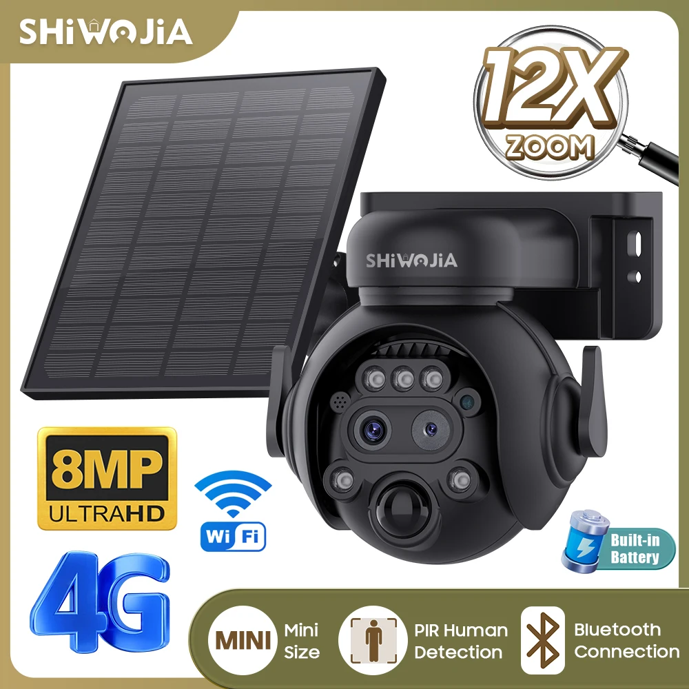 Home Security Cameras Wireless - SHIWOJIA 12X Zoom 4G LTE caméra