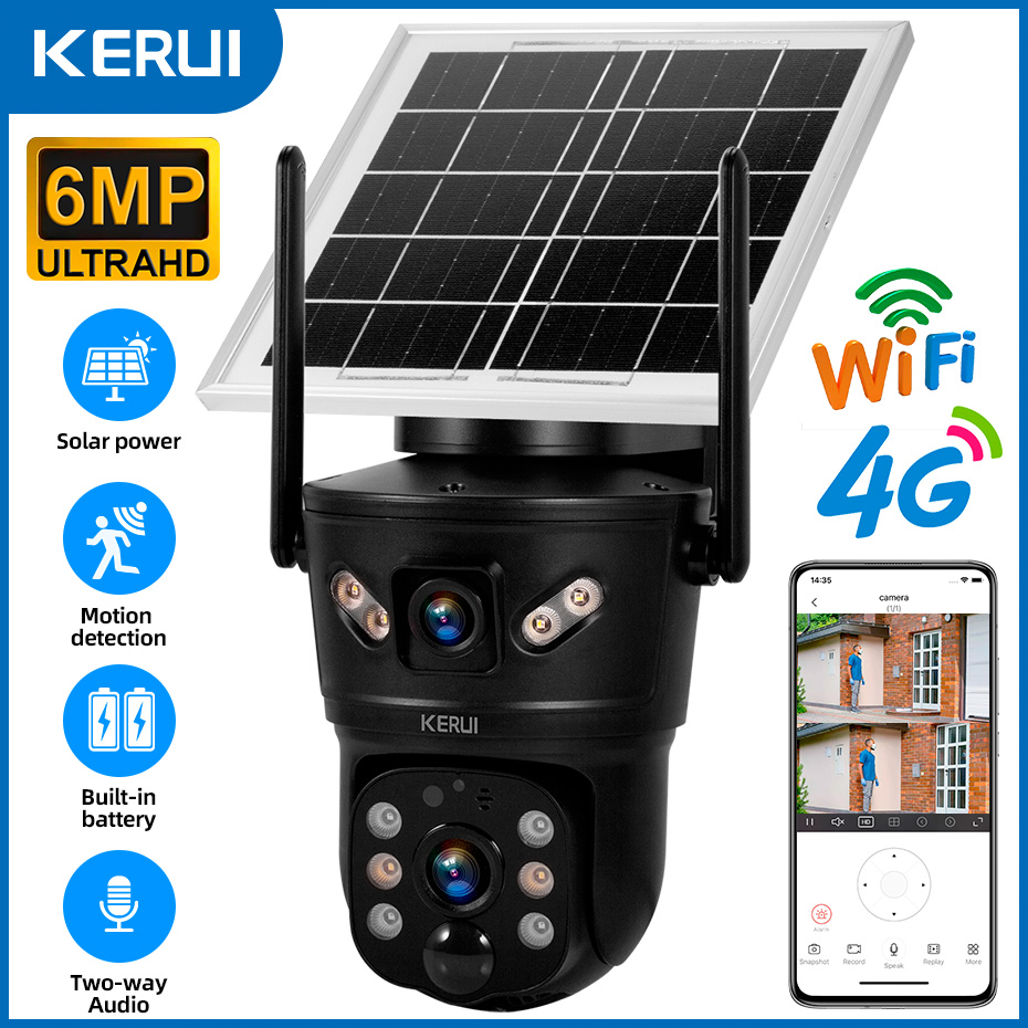 Home Security Video - KERUI Caméra solaire extérieure 6MP 4G