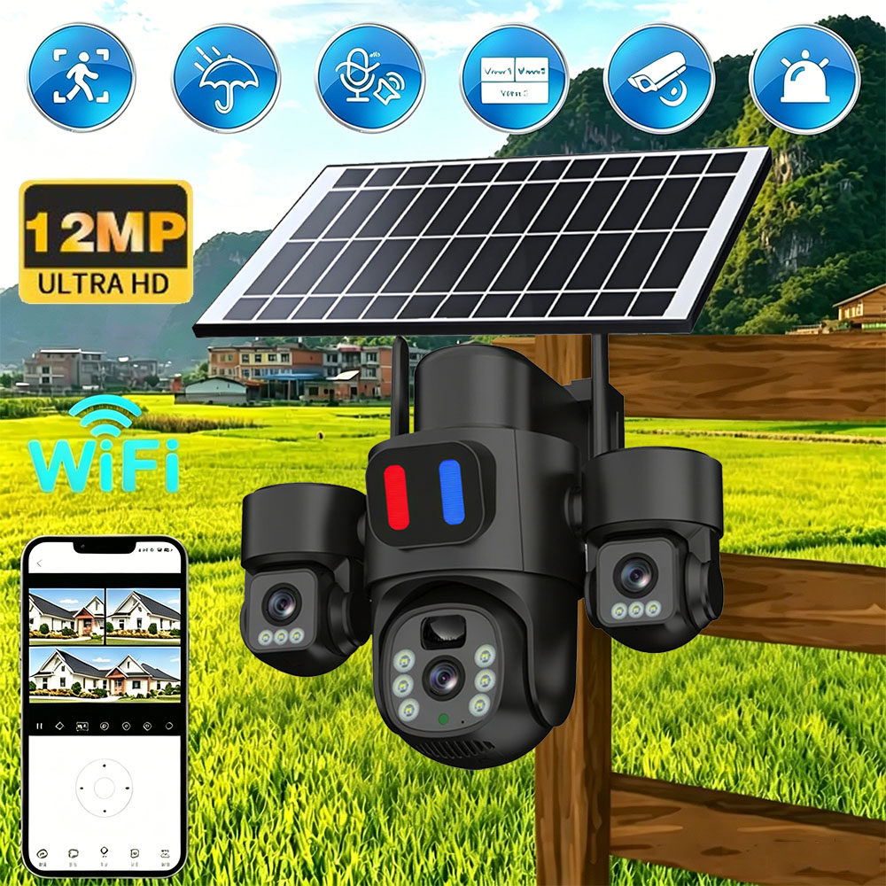 Home Security Cameras Wireless - Caméra solaire WiFi PTZ extérieure à
