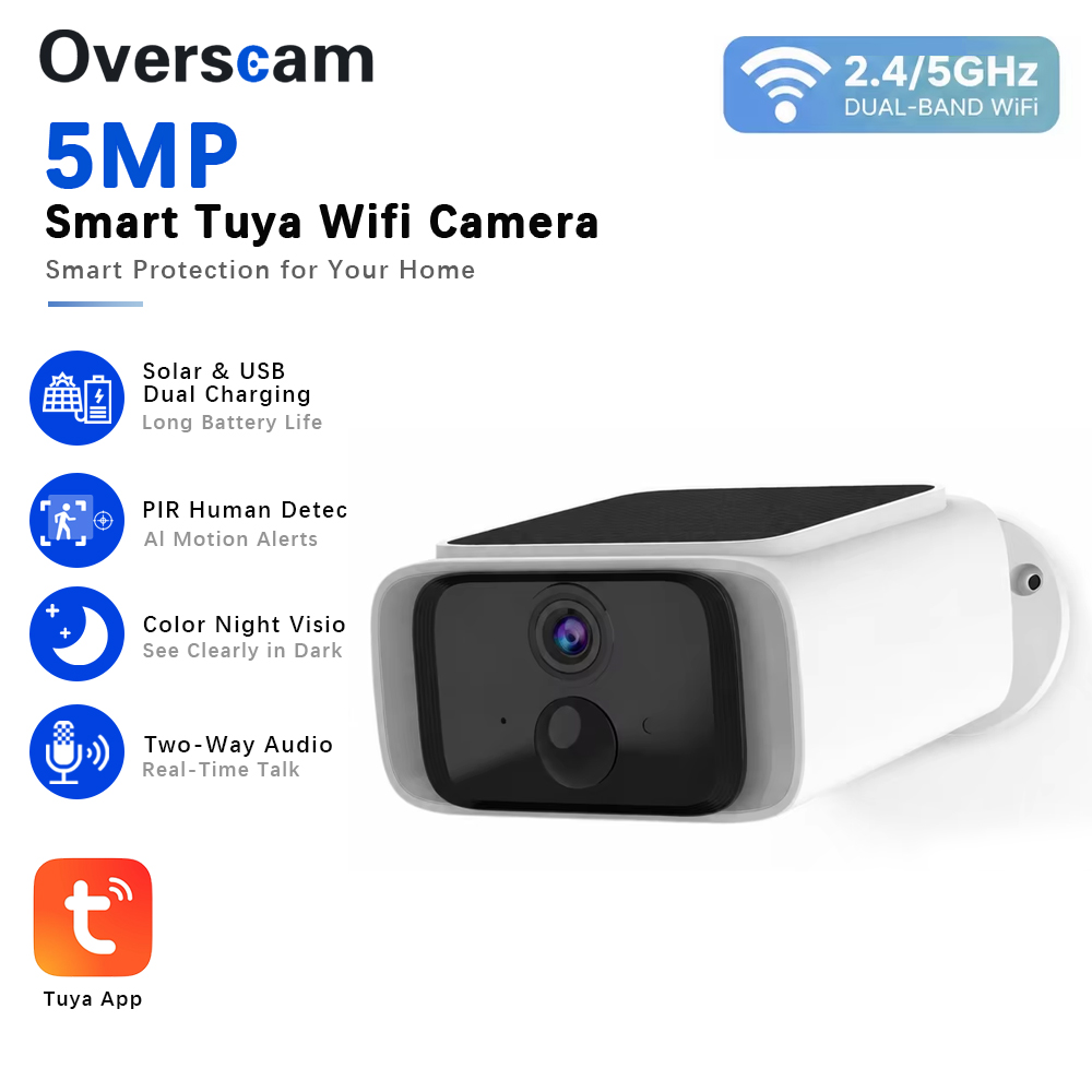 Home Security Cameras Wireless - Caméra de sécurité solaire Tuya 5MP